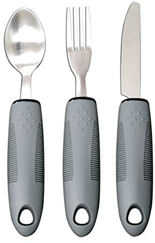 Corfort Grips Lot de 3 couverts à poignées extra larges pour personnes handicapées Gris