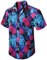 Enlision Chemise Hawaïenne Homme à Manches Courtes Boutonnée Florale Funky Fleurs Palmier Ananas Chemise Imprimée Vacances Plage Chemises Hawaïennes Unisexe,Bleu & Rose