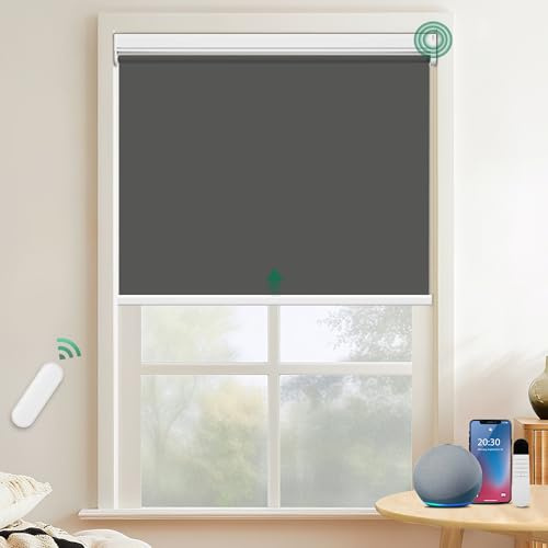 Allesin Elektrische Rollos mit Fernbedienung & Motor, Anthrazit Verdunklungsrollo, B75 x H200 cm anthrazit, Klemmträger ohne Bohren & mit Bohren, Fensterrollo Innen Sonnenschutz