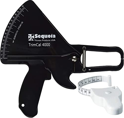 Sequoia Fitness Trimcal 4000 Body Fat Caliper with Body Measure Tape & Fat% Chart (Black & White)