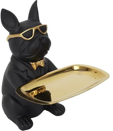 HOME DECO FACTORY - HD1300 - Sculpture Deco Bulldog Noir Vide Poche 21cm