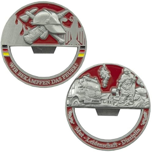 Café Viereck ® Feuerwehr Flaschenöffnercoin - Challenge Coin Münze als Flaschenöffner 5 cm Ø