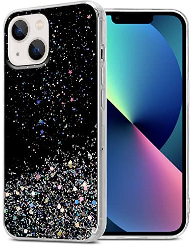 Cadorabo Hülle kompatibel mit Apple iPhone 14 Plus Rundumschutz TPU Silikon Case Mädchen Glitzer Strass Design Slim Kratzfest Weiche Gummi Bling Schutzhülle für Apple iPhone 14 Plus in Schwarz
