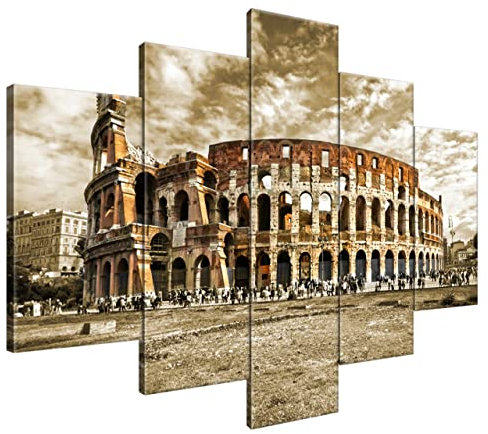Estika Leinwand bilder - Kolosseum - 150x105 cm, 5 teilige kunstdruck - Wandbilder wohnzimmer, schlafzimmer, Moderne wanddeko, Bild auf leinwand - Rom bilder - 1355A_5H