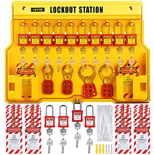 VEVOR Kit d'Étiquetage de Verrouillage 58 PCS Kit de Station de Cadenas d'Étiquetage 39,3 x 55,8 cm Kit de Sécurité électrique de Verrou Loto Utilisés pour Arrêter ou Verrouiller Machines Dangereuses