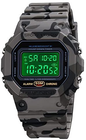Digitaluhr für Herren, Erwachsene Digital Quarz Uhr Mit PU-Armband, Digitale Sportuhr, wasserdichte Elektronische LED-Armbanduhr, Lässige Armbanduhr mit LED-Hintergrundbeleuchtung