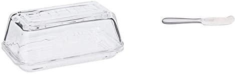 Kilner Vintage Glass Butter Dish with Lid & KitchenCraft Butter Knife MasterClass of Stainless Steel, Easy Spread and Rust Resistant, 16 x 2cm (6.2 x 0.8''), Silver
