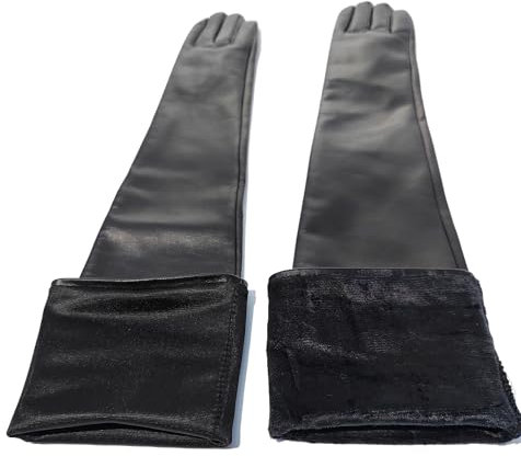 Daoflkuo Lange Lederhandschuhe für Damen, weiches Lammfell, Opern-Stil, Vintage-Stil, schwarz, echtes Schafsleder, oberhalb der Ellenbogenhandschuhe, Schwarz, Large