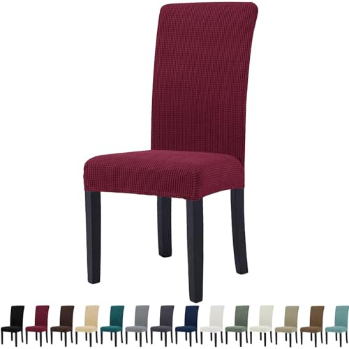 YSTELLAA Stuhlhussen 4er Set, Stretch Stuhlbezug Für Esszimmerstühle, Abnehmbarer Waschbarer stuhlhusse, Stuhlbezüge Elastisch, Hussen Für Stühle Für Hotel, Weihnachtsdeko, Bordeaux