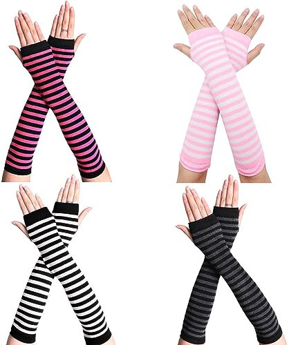 Scettar 4 Pairs Women Long Fingerless Gloves Warm Winter Mittens Long Gloves Wrist with Finger Holes Warmers Length Knitted Arm Warmers for Women Girls