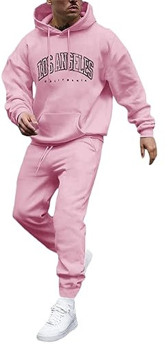 Tomwell Tuta Sportivo Uomo Completo Unisex 2 Pezzi Jogging Fitness Sportiva Set Stampato Autunno Inverno Felpa con Cappuccio con Pantaloni Training Homewear per Uomo B Rosa L