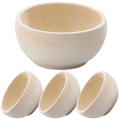 BESTonZON 4pcs Set Small Wooden Bowl DIY Wood Bowl Play Kitchen Toy Pinch Bowls Unfinished Wood Bowls Wood Bowl Blanks Wood Crafts for Kids Wooden Mini Cutlery Child Solid Wood Decorations