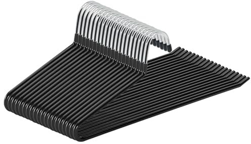ABHENG Grucce per pantaloni, Gancio Grucce per Pantaloni, confezione da 20, Appendiabiti Salvaspazio Bianca, Gruccette in Acciaio Inox, Cromate, 38 x 0,5 x 13 cm, Nero, AIY0520B