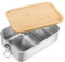 Huerous Edelstahl Brotdose mit Holzdeckel, Bambus Deckel Bento Box mit 2 Fächern, Metalldose mit Holzdeckel, Bento Lunchbox Schule & Ausflüge Lunchbox Schule Arbeit Picknick für Erwachsene(1400ml)