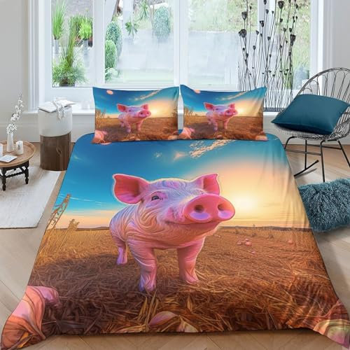 AAHARYA Niedliches Schweinchen Bettwäsche Set Bettbezug Set 3D Cartoon-Schwein Print Bettwäsche Mit Kissenbezug Und Reißverschluss,für Erwachsener Kind King（220x240cm）