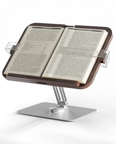 EWX Buchständer zum Lesen, verstellbarer Buchhalter der dritten Generation, mit 360° drehbarem Sockel, faltbarer Kochbuchständer, Rezeptbuch mit ABS-Seitenclips für Noten, Laptop, Rezept, Lehrbuch