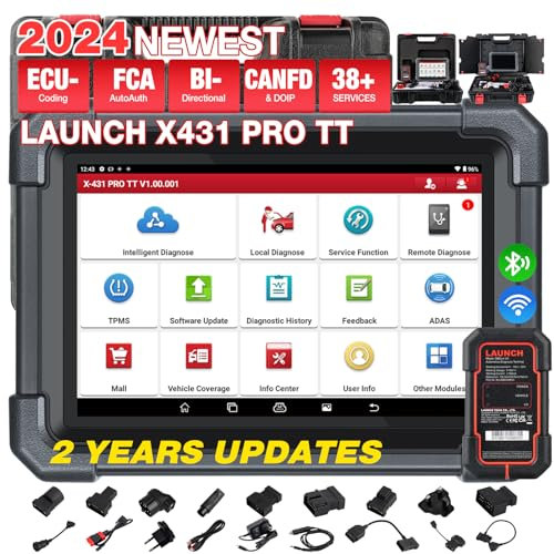 LAUNCH X431 Pro TT OBD2 Diagnosegerät Auto, OE-Level Vollsystem launch Diagnosegerät Auto,38+ Servicefunktionen, CANFD,ECU-Codierung, Bidirektionaler Steuerung, FCA,kfz Tester für V.A.G-geführte