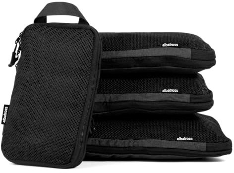 Albatross Compression Packing Cubes | Packing Cubes for Suitcases and Backpacks | Made from Recycled Fabric (Compression Set of 4 - Black)