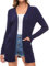 Famrrifuu Gilet Long Femme Elegant Coton à Manches Longues Veste Tricot Léger Ouverte Devant été Cardigan,Bleu,S