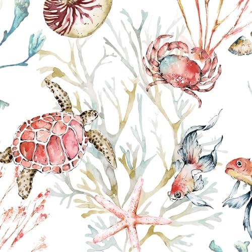 Ambiente Serviette Sea Animals 20 Stk. 33x33 cm Papier einseitig bedruckt weiß Rückseite ganzjährig geeignet für Serviettentechnik und Decoupage