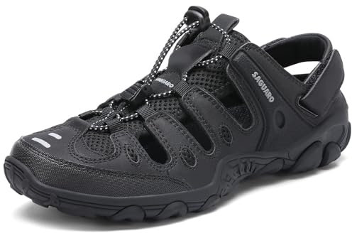 SAGUARO Trekking & Wandersandalen für Herren Damen mit Geschlossene Zehe Sommer Outdoor Sport Sandalen Bequem Atmungsaktiv Trekkingsandalen Schwarz 45 EU