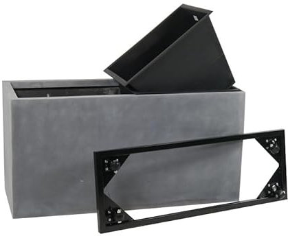 Casaflora Komplettset 3-teilig: Pflanzkübel mit Einsatz und Roller, Fiberglas betongrau 100x40x50