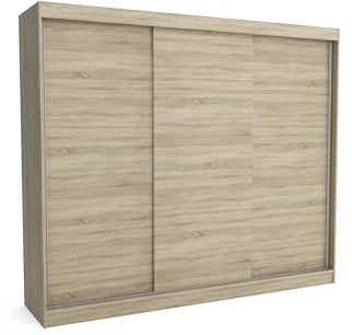 Brent - Kleiderschrank Schiebetüren Emily, 250cm Breit, Schlafzimmerschrank mit 1 Kleiderstange und Einlegeböden für Kleidung, Kleiderschrank Sonoma Eiche
