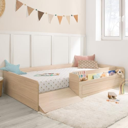 Bainba - Cama Montessori con Almacenaje y Rampa - Basic Abedul - 90x190cm