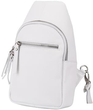SH Leder echt Leder Damen Brusttasche Rucksack für Festival Reise mittelgross Hüfttasche Crossbody Bag Verstellbarer welchsellbar Schultergurt Frauen Ledertasche 17x28cm Taylor G662 (Weiss)