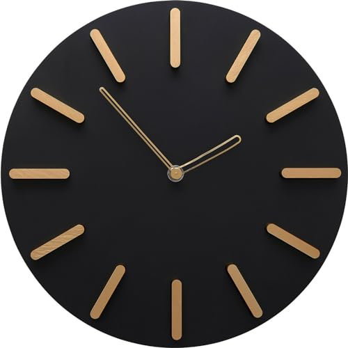 Kare Design Wanduhr Central Park, Schwarz, 30cm Durchmesser, Uhr, Wohnzimmer, rund, Batterie Nicht inklusive