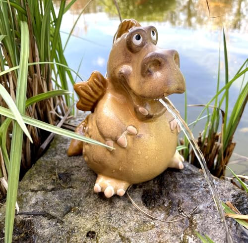 LB H&F Wasserspeier Drache Miniteich mit Pumpe Teichfigur Gartendrache Keramik Deko Wasserspiel Gartenteich Terrasse/Balkon (Drache)