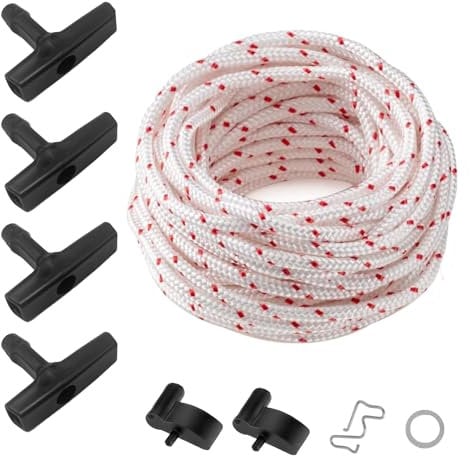 RAFIYU 10m Starterseil Rasenmäher, 4mm Rasenmäher Seilzug mit 4 Seilzugstarter Universal Startgriff, Nylon Seilzug Rasenmäher, Ersatzteile für Rasenmäher für Trimmer Kettensägen Gartenfräse