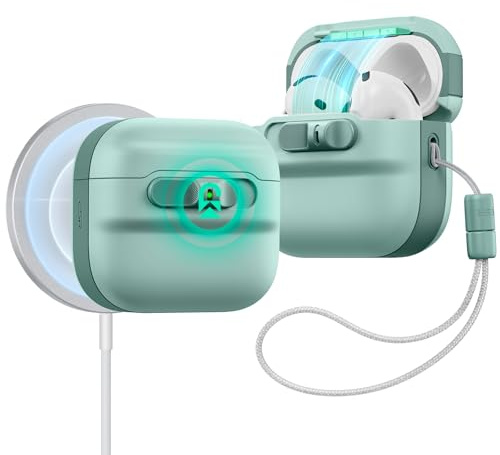 ESR für AirPods 4 Hülle, kompatibel mit AirPods 4 Gen (2024) (USB-C), MagSafe kompatibel, Magnet Deckelverschluss, sturzsichere Schutzhülle mit Handschlaufe, Pulse Serie, Grün