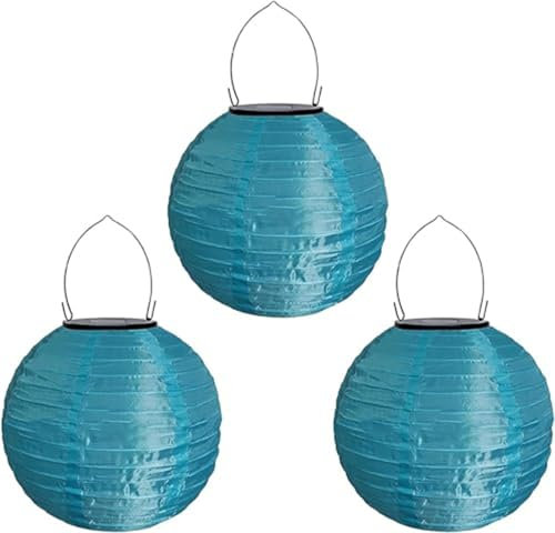 Lampions Solar Außen Wetterfest, Yeehliny Solar LED Laterne Wasserdicht Nylon Hängende Gartenlaterne, Solarlampions für Außen, LED Lampion Solar Lichterkette Aussen (30cm/3 Stück/Blau)