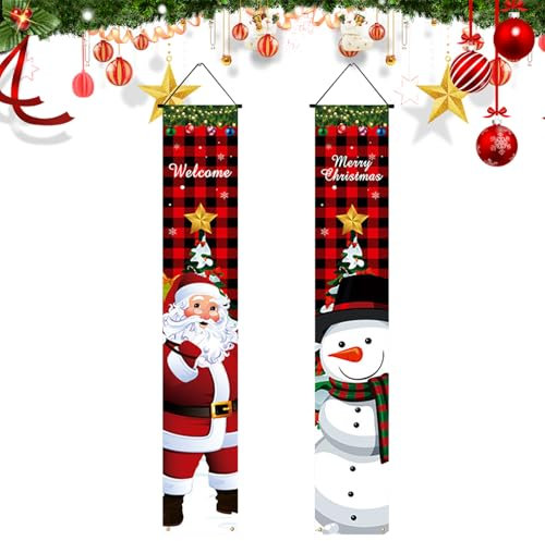 1 Paire Bannière Porte NoëL Decoration Noel Exterieur Decoration Porte Noel Porte de Décoration de NoëL Suspendue Bannières de Joyeux Noël Couplets pour la Porte D'Entrée Cour Porche