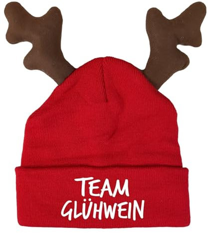 tshirtladen Team Glühwein Rentier Mütze lustiges Statement Beanie Mütze mit Spruch