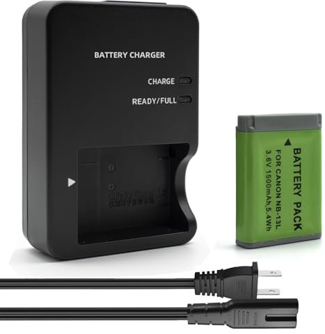 YUEFANSEN NB-13L Batterie et chargeur CB-2LH compatibles avec Canon PowerShot G1 X Mark III, G5 X, G5 X Mark II, G7 X Mark II, G7 X Mark III, G9 X, G9 X Mark II, SX620 SX720 SX730 SX740 HS