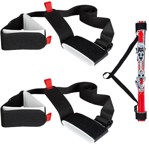 KCVV Sangles Porte-Skis Réglable Paquet de 2, Sangle Porte Ski, Attache Ski Scratch, Léger et Pratique Accessoires Ski, Sangle Ski pour Le Ski d'hiver et Autres Sports de Plein Air