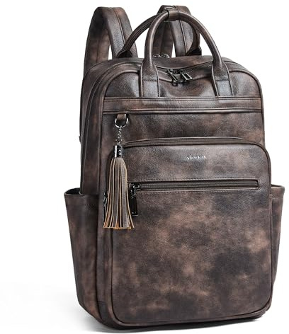 Shrrie Rucksack Damen, 15,6 Zoll Laptop Rucksack Leder Wasserdicht mit laptopfach, Computer-Rucksack für Arbeit Business Uni Reise Büro-Kaffee