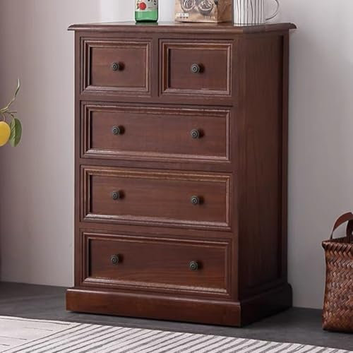 Kommode aus Massivholz, Aufbewahrungsschrank für Schlafzimmer, Nachttisch, amerikanischer Stil, Wohnzimmer, Sideboard in Beige / Weiß / Walnuss, 74,9 cm (Nussbaum)