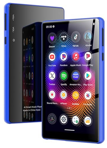 Lettore MP3 128 GB con WiFi e Bluetooth, lettore MP4 MP3 HiFi da 5 con Spotify Pandora, Amazon Music, Android Music MP3 Player per bambini con audible, altoparlante, fino a 256 GB (blu)