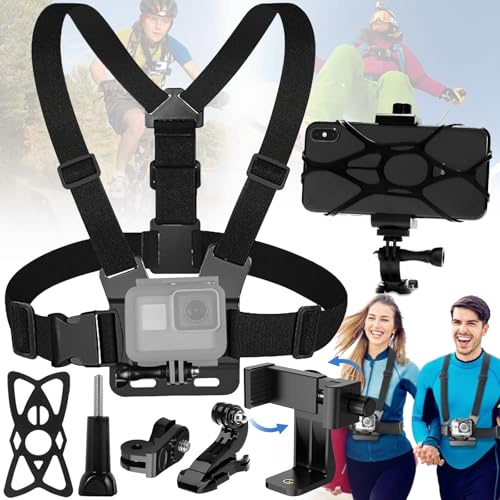 dcas Brustgurthalter Halterungsset Für Actionkameras, Brustgurthalter, 360°Drehung Brustgurt Halterung, Handy Brusthalterung, Verstellbarer Brustgurt, Für Gopro Hero/DV/Handy
