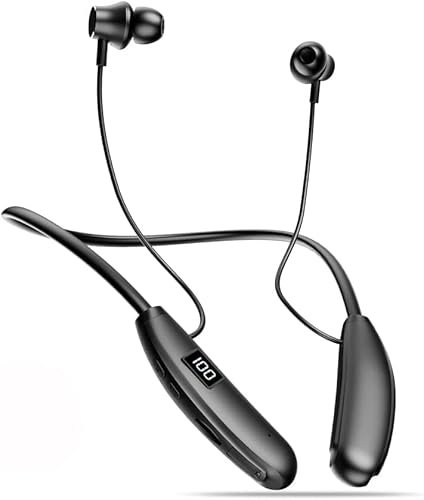Neckband Headphones Wireless Bluetooth 5.2 with 200Hrs Ultra-Long Playtime, IPX5 Waterproof Sports Earphones, Built-in TF Card Slot & Magnetic Control for Running/Gym, Hi-Fi Bass Neck Band Earphones