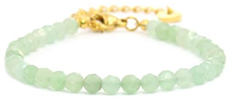 Echtes Grüner Aventurin Edelstein Armband mit facettierten 4mm Perlen - Länge verstellbar - Heilstein Schutzstein Edelsteinarmband Glücksbringer Talisman Geschenk (Gr. Avent., 16-21CM G)