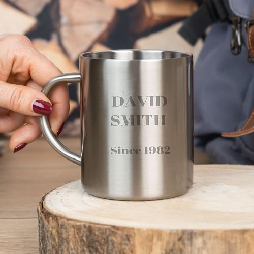 Wanapix | Tasse en Acier Gravée de 33 cl de Capacité | Personnalisée par Gravure Laser | Tasse pour le Camping et la Montagne | Gravez n'importe quel Texte ou Image
