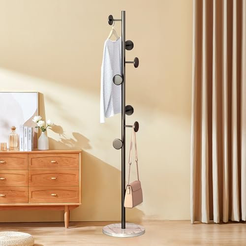 YENTAKE Garderobenständer, Freistehender Kleiderständer aus Metall, Garderobe mit 7 Haken für für Hüte, Jackenständer für Schlafzimmer, Wohnzimmer, 170 cm Höhe(Schwarz)