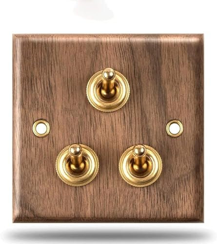 Interrupteur à levier, Interrupteur à bascule, interrupteur à levier, bois massif de noyer noir, laiton, style maison à l'ancienne(3 Gang)