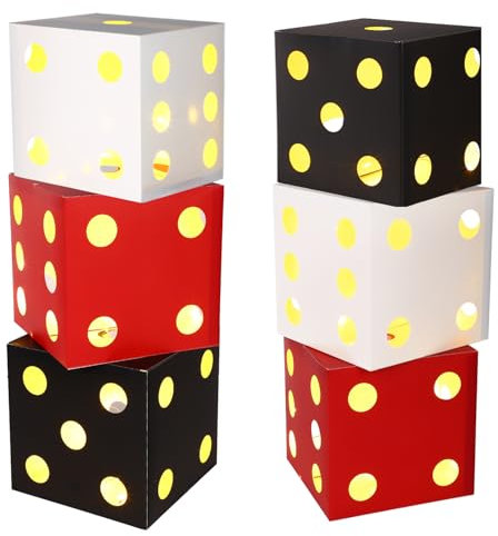 BTFO 6 Stk Große Würfelboxen mit Licht, Casino Mottoparty Dekoration 28cm Würfelbox Las Vegas Party Dekoration für Casino Bar Spieleabend