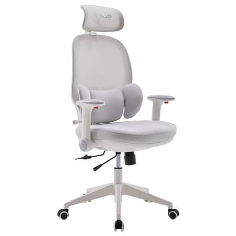 MUSSO T30 Schreibtischstuhl Kinder, Ergonomischer Drehstuhl 3D-Lendenstütze/Sitztiefe, 2D-Armlehnen/Kopfstütze/45°-Schwenk Höhenverstellbar, Netzbezug, Schule, Kinderzimmer&INNEN/AUßen, Grau