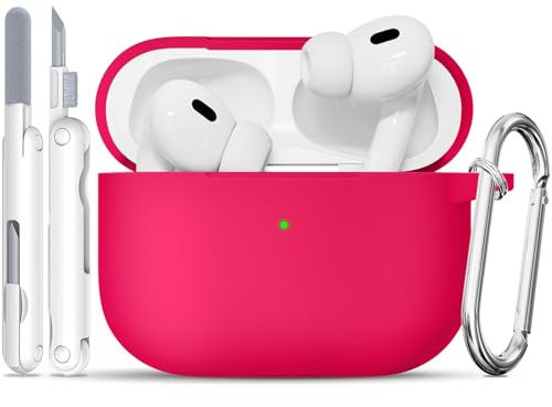 TNSNK Hülle für AirPods Pro 2/1. Gen with Cleaner Kit, Silikon Protection Case for Apple Airpods Pro 2019 (2023 USB-C/Lightning Cable) with Keychain [Support Wireless Charging]-Rose